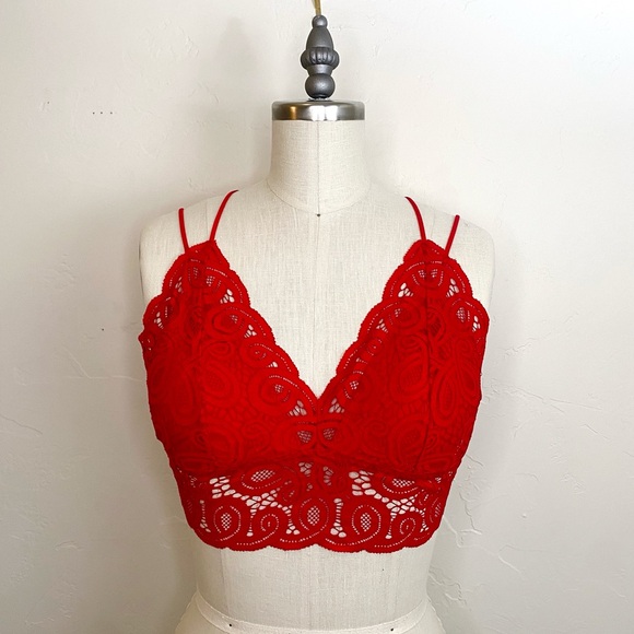PINK Victoria's Secret Large Scarlet Red Lace Bralette Removable Bra Pads - Picture 2 of 6
